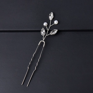 Bridal Wedding Alloy U-Shaped Hair Fork With Faux Artificial Pearl Rhinestone Elegant Leaf Branch Hairpin For Women Jewelry Accessories