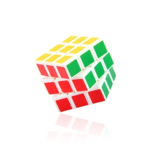 Classic 3x3 educational magic cube with colorful rotatable layers on a white background