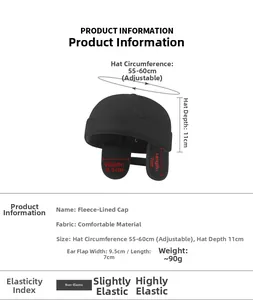 Detailed size chart of winter brimless hat with fleece lining and fold-down ear flaps