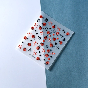 5D embossed ladybug nail stickers with red and black polka dots for creative nail art