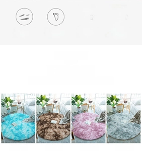 Detail of soft plush round rug colors and anti-slip backing for living room