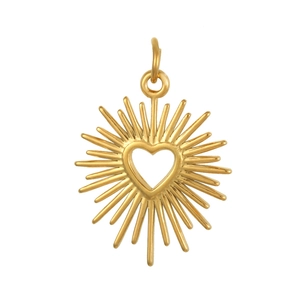 Detailed macro view of a golden heart-shaped radiant pendant with a polished metallic finish