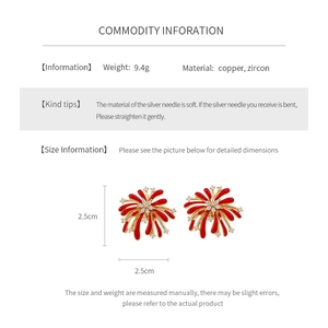Spécifications détaillées de taille et poids des boucles d'oreilles fleur rouge avec zircon