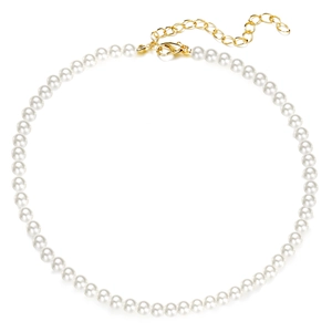 Classic faux pearl necklace for women with elegant white beads and a gold lobster clasp