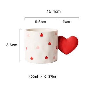 Detailed dimension guide for heart handle ceramic mug with 400ml capacity and 8.6cm height