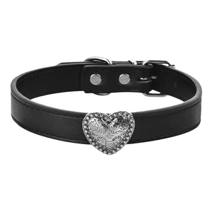 Collier ras du cou Y2K en cuir noir avec pendentif cœur en métal argenté gaufré