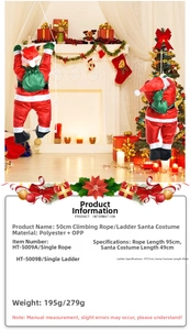 Detail of Santa Claus climbing ladder and rope decorations showing dimensions and polyester texture