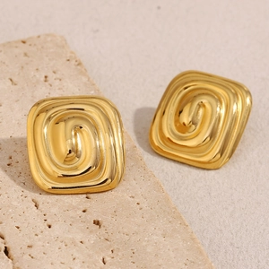 Boucles d'oreilles vintage carrées en spirale plaqué or 18K en acier inoxydable