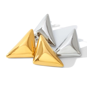 Minimalist triangle stainless steel earrings in polished gold and silver finishes