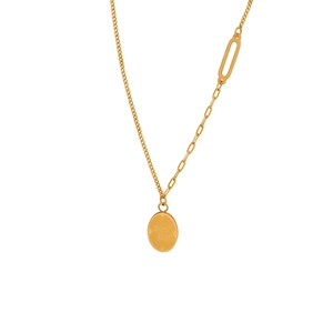Good Luck Oval Pendant Necklace Titanium Steel Gold Plated Mixed Link Chain Fashion Jewelry For Women