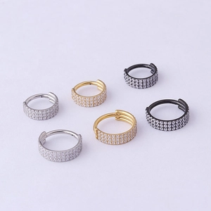 Three-row zircon stainless steel seamless hoops in gold, silver, and black finishes