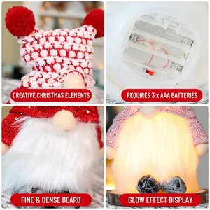 Glowing Christmas gnome ornament with sequins and LED lights for holiday home decoration