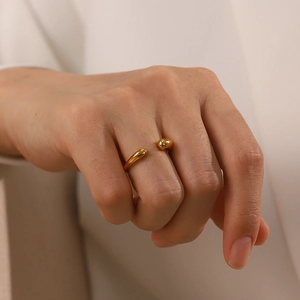Minimalist 18K gold-plated stainless steel geometric open ring worn on a finger