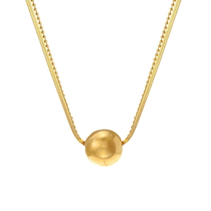 Dual-layered gold-plated titanium steel necklace with a polished sphere pendant and snake chain