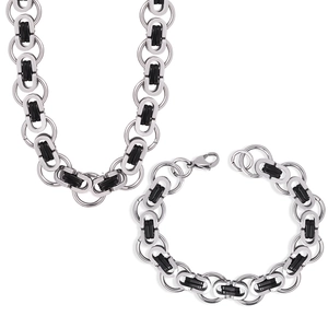 Industrial style silver and black chain link jewelry set with necklace and bracelet