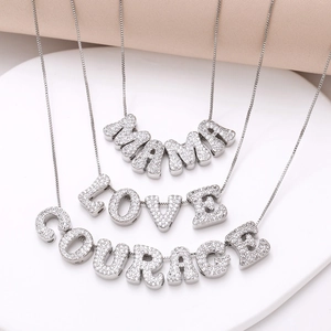 3D letters MAMA LOVE COURAGE zircon pendant necklaces with box chain in silver finish