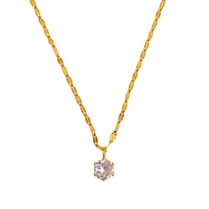 Minimalist six-prong gold plated necklace with brilliant round cut zircon pendant