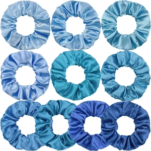 10-piece set of blue gradient satin scrunchies with elegant silk luster for women