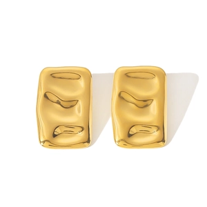 Modern 18K gold plated titanium steel earrings with irregular hammered texture design