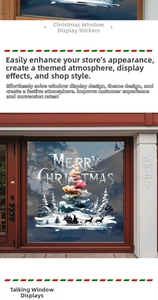 Detailed Christmas tree window decal with Merry Christmas text and Santa's sleigh design