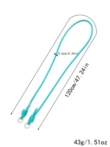 Teal crossbody lanyard detail with silver rings and 120cm length dimension info