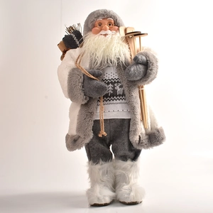 Detail of 45cm Nordic style standing Santa Claus doll with skis and plush textures