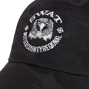 Black outdoor sports baseball cap with detailed eagle SWAT embroidered patch for men