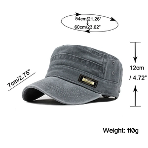 Detail view of washed cotton cadet cap showing adjustable size, metal eyelets and classic logo