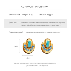 Spécifications détaillées des boucles d'oreilles vintage en cuivre et zircon bleu-vert