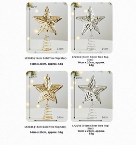 Detailed grid of gold and silver iron Christmas tree toppers with hollow patterns