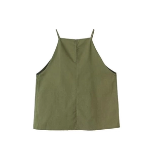 Olive green halter neck top and wide leg trousers set in breathable cotton linen blend