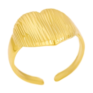 Bague cœur exagérée en acier inoxydable plaqué or 18 carats avec texture rayée