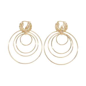 Golden multi-layer geometric hoop earrings with sparkling diamond-set accents for women