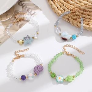 Bohemian ocean style beaded bracelets with starfish, shell and turtle charms for women