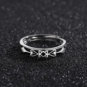 Minimalist silver and black heart pattern open ring for men in Black Warrior style