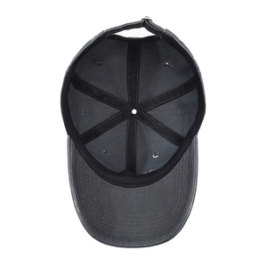 Deep grey washed baseball cap with six-panel interior structure and adjustable back strap