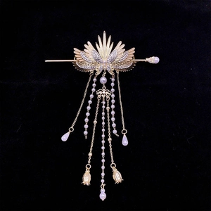 Ancient Style Hair Stick With Alloy Rhinestone Butterfly Wings And Long Artificial Pearl Tassel Hanfu Headpiece Elegant For Women
