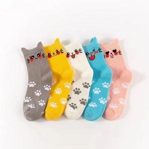 Damen Cartoon Tier Baumwolle Crew Socken Süße Katze Hund Eule Gemustert Weich Atmungsaktiv Lässige Wadenlange Socken