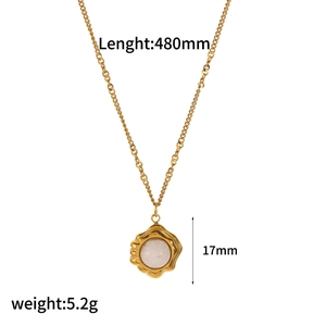 Tiger eye stone pendant necklace in titanium steel with gold plated round white gemstone