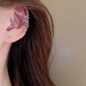 Multi Layer Criss Cross Ear Cuff Zircon Inlaid Copper Earrings No Piercing Non Pierced Trendy Jewelry For Women