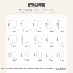 Größentabelle mit 15 verschiedenen Nagelmaßen in mm für die perfekte Passform der Kunstnägel
