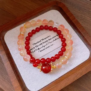 Ensemble de bracelets en perles d'agate rouge et cristal orange au style vintage chic
