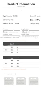 Tableau des tailles pour ensemble haut bustier et short en coton beige 100%