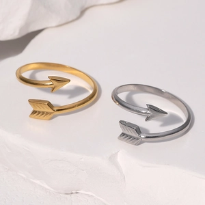 Stainless Steel Arrow Open Ring Adjustable 18K Gold Plated Minimalist Geometric Fashion Jewelry Gift For Women