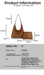 Tabella taglie dettagliata per borsa shopper grande e pochette in ecopelle marrone