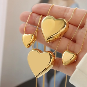 Minimalist Heart Pendant Necklace Titanium Steel Snake Bone Chain Gold Silver Color Fashion Daily Jewelry For Women