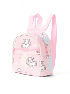 Mini pink and blue gradient quilted backpack featuring cartoon unicorn and star patterns