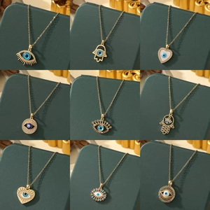 Evil Eye Pendant Necklace Titanium Steel Zircon Hamsa Hand Clavicle Chain Protection Jewelry For Women Gift