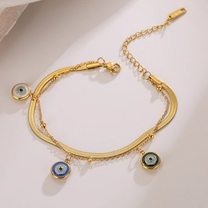 Double Layer Evil Eye Bracelet Stainless Steel Enamel Zircon Adjustable Snake Chain Fashion Jewelry For Women Gift