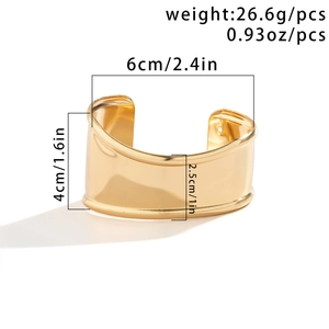 Minimalist gold irregular geometric V-shaped metal cuff bracelet with size measurements